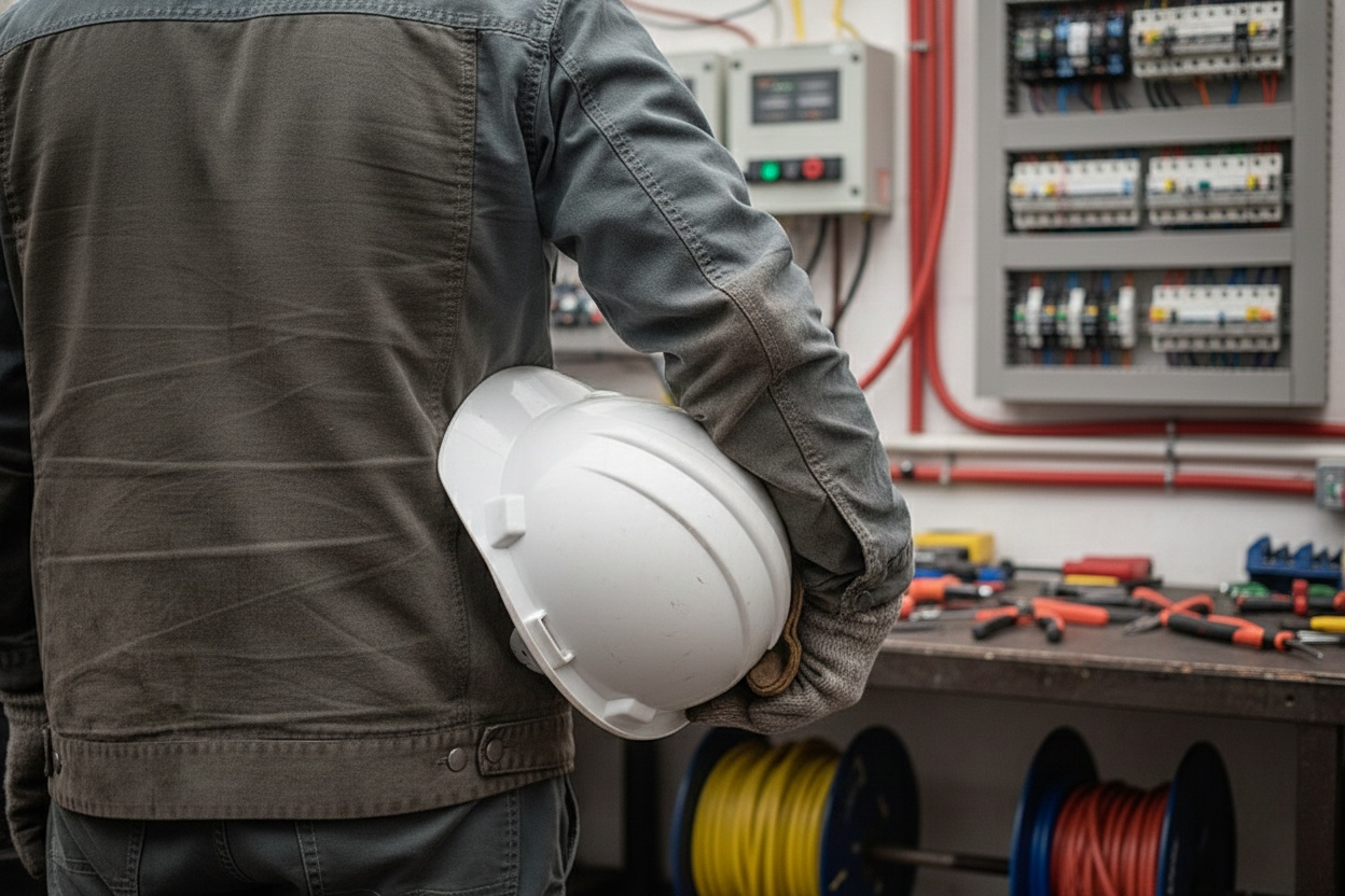 Electricista trabajando en tablero eléctrico