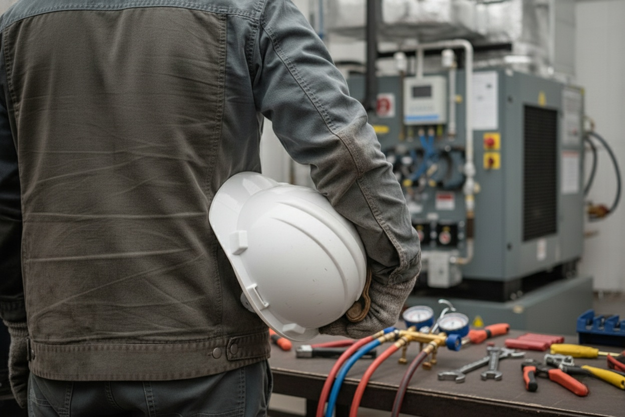 Técnico de aire acondicionado limpiando unidad minisplit